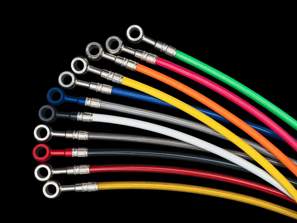 GBrakes sport bike brake lines for the Kawasaki EX500 featuring stainless steel construction and customizable colors.